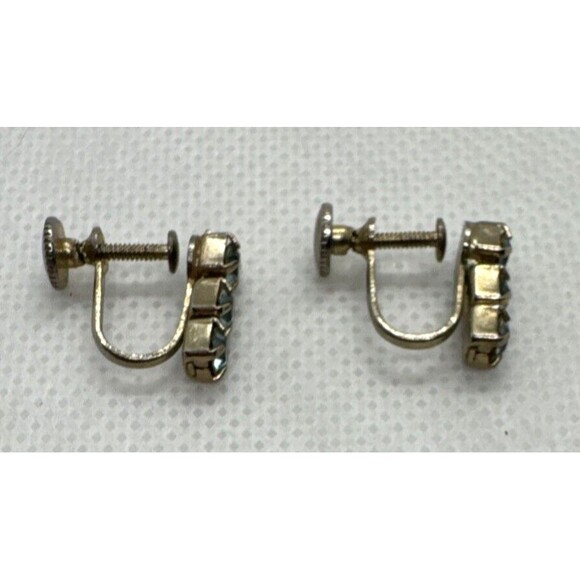 Vintage Rhinestone Light Blue Silver Tone Screw Back Earrings 1960s Retro - Picture 5 of 8
